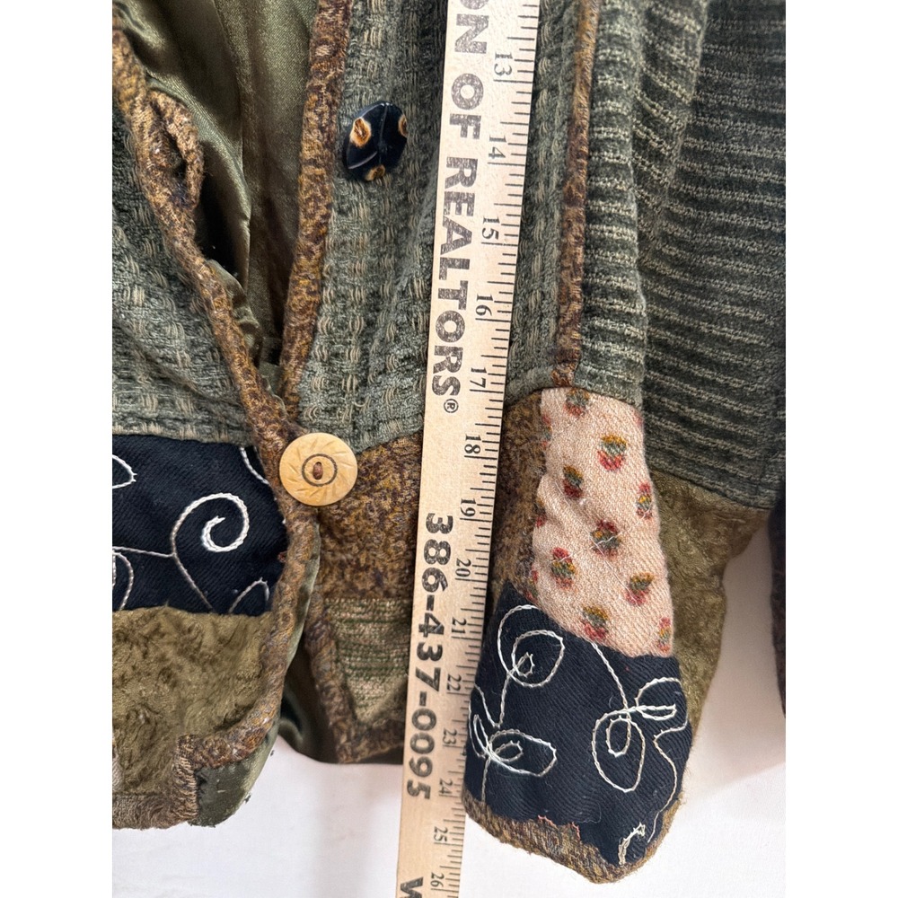Flashback Vintage Patchwork Jacket Green Brown Cotton Rayon Boho Medium - Picture 8 of 8